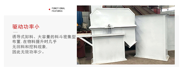 TD型斗式提升機驅動力小，無回料等特點展示圖。